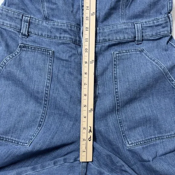 Aerie Denim Kick Flare Overalls Wide Leg Jumpsuit Womens Sz L Blue Button Front - Picture 13 of 16